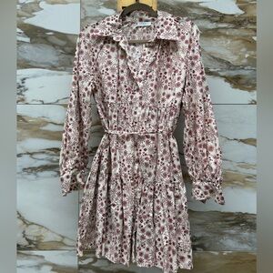 Sandro Trinidad Print Midi Dress Long Sleeve with Belt